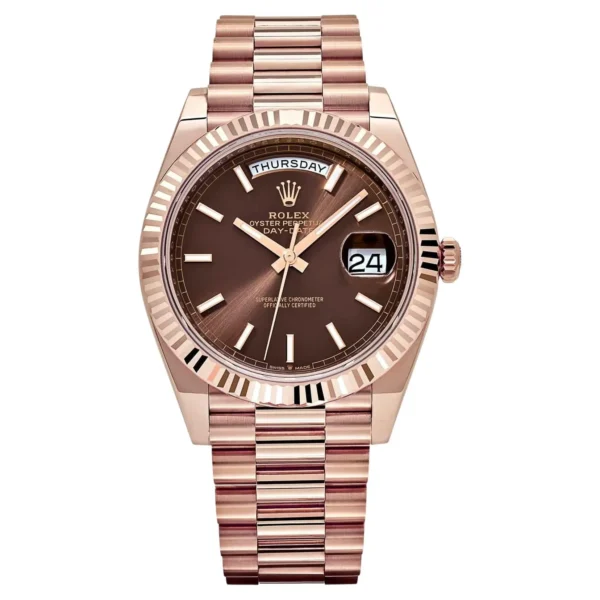 Montre Homme Style Day-Date – Cadran Chocolat & Bracelet Rose Gold